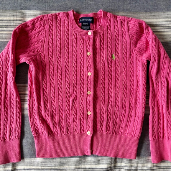 Ralph Lauren Pink Cable Knit Cardigan Sweater - Picture 1 of 3
